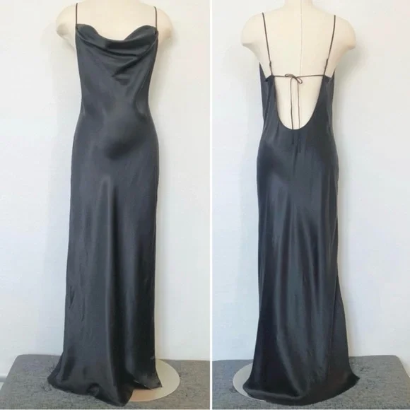 Y2K Victoria’s Secret 100% Silk Smoky Black Vintage Cowl Maxi Gown Slip Dress M - Picture 6 of 6